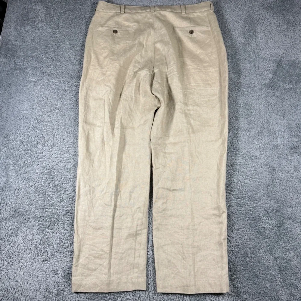 Brooks Brothers Dress Pants Mens 36x30 Beige 100% Linen Flat Front 346 Trousers